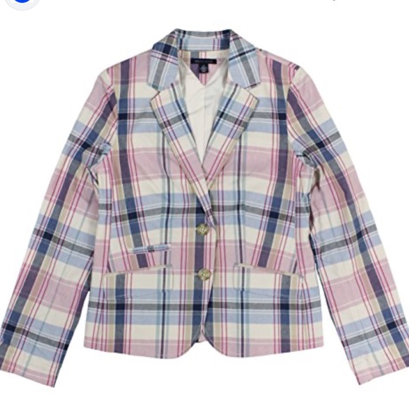 Tommy Hilfiger Jackets & Blazers - Tommy Hilfiger Madras Check Pink Blue White Single Breasted Blazer